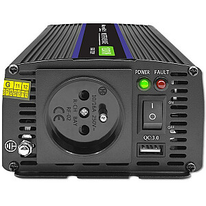 Qoltec 51925 Монолитный преобразователь напряжения 1200 MS Wave | от 12 В до 230 В | 600/1200 Вт | USB
