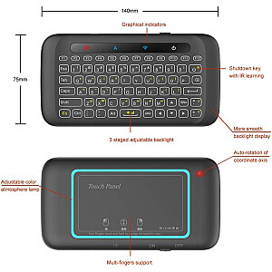 „Fusion H120 Mini“ belaidė klaviatūra + jutiklinė kilimėlis kompiuteriui | PS4 | Xbox | Smart TV | Android juoda