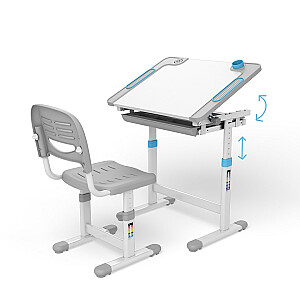 Ergonomiškas vaikiškas stalas su rankiniu aukščio reguliavimu ir Ergo biuro kėdė, mėlyna, maks. 75 kg, ER-418