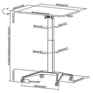 Maclean MC-453 B Mobilus nešiojamojo kompiuterio stalas su pneumatiniu aukščio reguliavimu, nešiojamas staliukas ant ratukų, 80 x 52 cm, maks. 8 kg, reguliuojamas aukštis Maks. 109 cm (juoda)