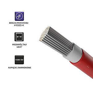 Qoltec 53850 fotovoltinis saulės kabelis | 4 mm² | 100 m | raudona