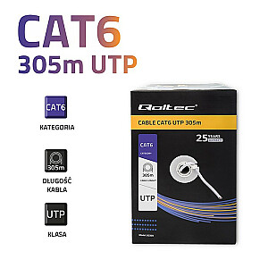 Сетевой кабель Qoltec 50359 UTP | КАТ6 | 305м | ПВХ серый