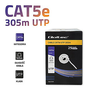 Tinklo kabelis Qoltec 50358 UTP | CAT5E | 305m | PVC pilka