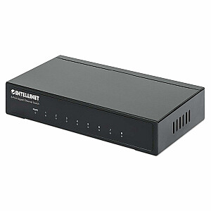 8 prievadų Gigabit Ethernet Intellinet jungiklis, metalinis (2 kontaktų europinis kištukas)