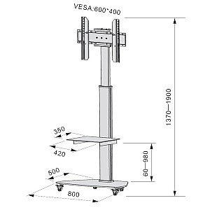 Techly grindų atrama su vežimėliu lentynos televizoriumi LCD/LED/plazma 37-70 colių, balta