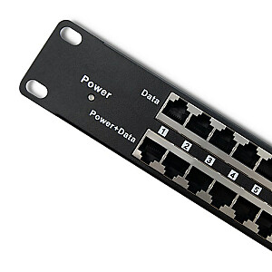 Qoltec 54477 Patch Panel RACK| 48V | 24 prievadai | Pasyvus PoE purkštukas | Juoda