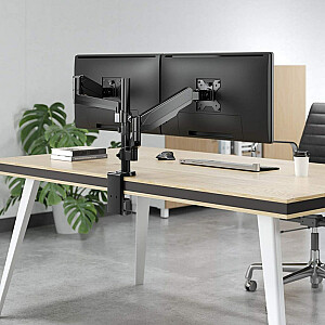 „Manhattan“ televizoriaus ir monitoriaus laikiklis, stalas, „Full Motion“ (dujinė spyruoklė), 2 ekranai, ekrano dydžiai: 10"–27", juodas, spaustukas arba įvorė, dvigubas ekranas, VESA 75x75–100x100 mm, maks. 8 kg (kiekvienas), garantija visam gyvenimui
