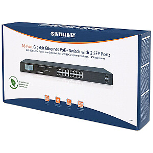 Коммутатор Intellinet 561259 16p Gigabit POE + 2x SFP LCD