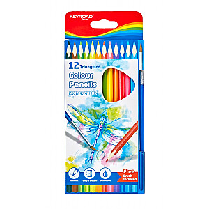 Keyroad akvareliniai pieštukai, 12 spalvų, trikampio formos