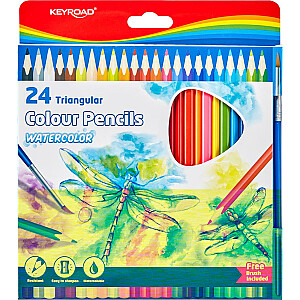 Keyroad akvareliniai pieštukai, 24 spalvos, trikampio formos