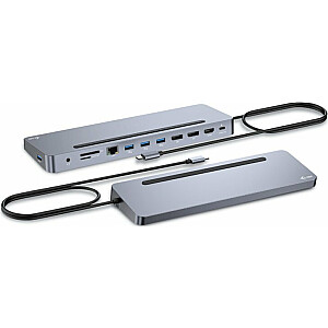 i-tec USB-C metalinis ergonomiškas 4K 3x ekranas 2x DP 1x HDMI LAN 100W garso pristatymas