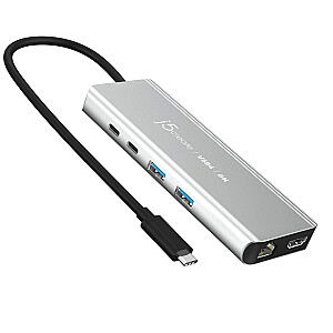 J5create Multiport Hub USB4 8K Docking Station Hub 1x8K HDMI/2xUSB3.2/2xUSB-C/RJ45 2.5G Silver JCD403-N