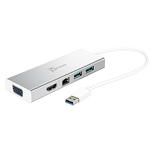 Мини-док-станция j5create USB3.0 1x HDMI/1xVGA/2xUSB 3.1/1xMicro USB/1xRJ45 Gigabit; серебристый цвет JUD380-N