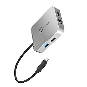 j5create 4K60 4K60 Elite USB-C PD kelių prievadų doko adapteris 1x4K HDMI/2xUSB 3.1/1xUSB-C/1xRJ45 Gigabit; sidabro spalvos JCD391-N