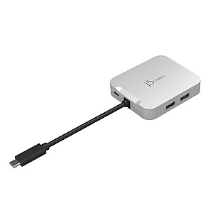 j5create 4K60 4K60 Elite USB-C PD kelių prievadų doko adapteris 1x4K HDMI/2xUSB 3.1/1xUSB-C/1xRJ45 Gigabit; sidabro spalvos JCD391-N