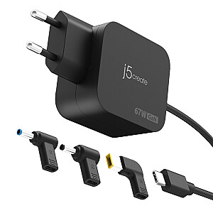 j5create JUP1565DCE3A-EN Мини-зарядное устройство GaN PD USB-C® мощностью 67 Вт с 3 типами разъемов постоянного тока — ЕС