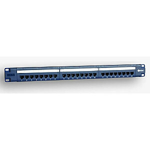 Панель EmitterNet 19", 24xRJ45 UTP кат.5e (1U) с полкой, синяя (PoE)