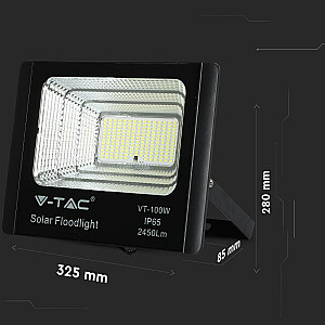 V-TAC 35W Black IP65 saulės LED projektorius nuotolinio valdymo laikmatis VT-100W 4000K 2450 liumenų