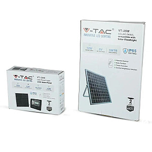 V-TAC 12W Black IP65 saulės LED projektorius nuotolinio valdymo laikmatis VT-25W 6000K 550lm