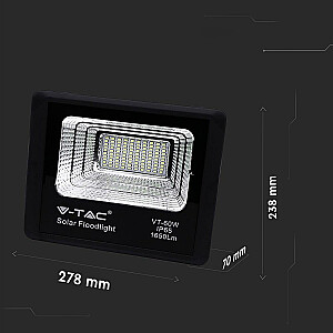 LED saulės projektorius V-TAC 20W juodas IP65, nuotolinio valdymo pultas, laikmatis VT-60W 6000K 1650lm