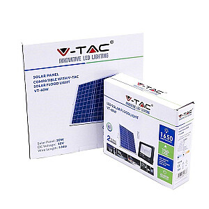 LED saulės projektorius V-TAC 20W juodas IP65, nuotolinio valdymo pultas, laikmatis VT-60W 6000K 1650lm