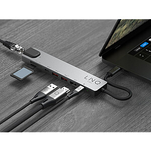 LINQ byELEMENTS LQ48010 – 8in1 Pro USB-C 10Gbps HDMI 4K Ethernet kelių prievadų šakotuvas su kortelių skaitytuvu