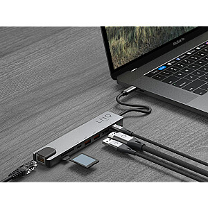 LINQ byELEMENTS LQ48010 — многопортовый концентратор 8in1 Pro USB-C, 10 Гбит/с, HDMI 4K, Ethernet и кард-ридер