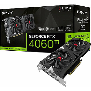 PNY GeForce RTX 4060 Ti XLR8 Gaming Verto OC vaizdo plokštė su dviem ventiliatoriais, 8 GB GDDR6 (VCG4060T8DFXPB1-O)