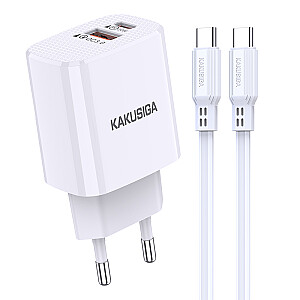 Įkroviklis KAKUSIGA KSC-925 | 18 W | 3A + USB-C laidas 1 m baltas