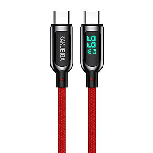 KAKUSIGA KSC-599 USB-C -> USB-C įkrovimo laidas 100W | LCD ekranas | 120 cm raudonos spalvos