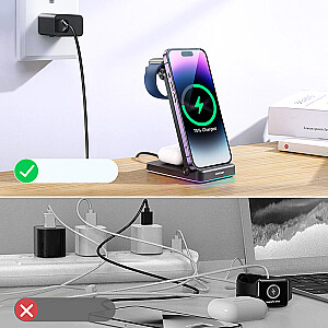 Joyroom JR-WQN01 Индукционное зарядное устройство 3 в 1 для устройств Apple - iPhone | Apple Watch | Airpods | 15 Вт черный