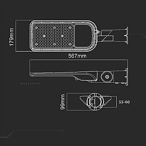 V-TAC SAMSUNG CHIP reguliuojamas 100W 120Lm/W VT-139ST 4000K 11000Lm LED gatvės šviestuvas