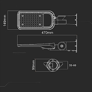 V-TAC SAMSUNG CHIP reguliuojamas 50W 120Lm/W VT-59ST 6500K 5000Lm LED gatvės šviestuvas