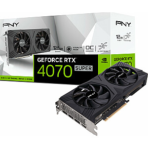 PNY GeForce RTX 4070 SUPER Verto OC vaizdo plokštė su dviem ventiliatoriais, 12 GB GDDR6X (VCG4070S12DFXPB1-O)