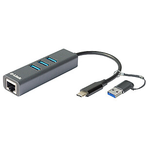 D-Link USB-C/USB į Gigabit Ethernet adapteris su 3 USB 3.0 prievadais DUB-2332