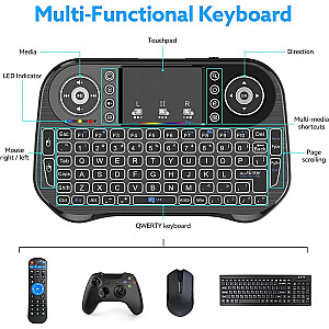 Kompaktiška „Fusion Rainbow“ belaidė klaviatūra su jutikliniu skydeliu ir kelių spalvų foniniu apšvietimu, skirta „Android“ | iOS | TV | PC