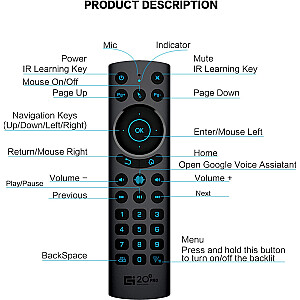 Fusion G20S PRO BT universalus belaidis | „Bluetooth“ nuotolinio valdymo pultas su valdymu balsu, giroskopu ir foniniu apšvietimu „Smart TV“ | Android | PC