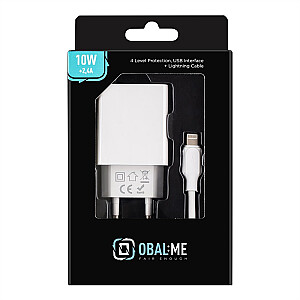 OBAL: ME USB-A 10 W sieninis įkroviklis + USB-A | žaibo kabelis 1 m baltas