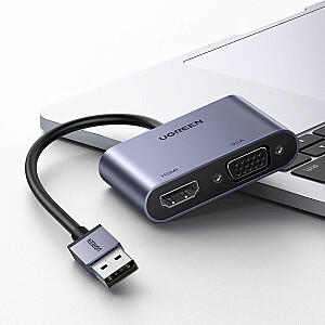 Adapteris-adapteris Ugreen USB – HDMI 1.3 (1920 x 1080 @ 60Hz) + VGA 1.2 (1920 x 1080 @ 60 Hz) pilka (CM449)