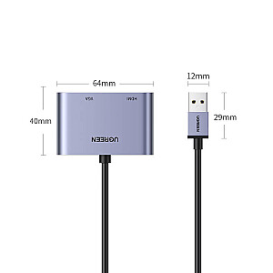 Адаптер-переходник Ugreen USB - HDMI 1.3 (1920 x 1080 @ 60Hz) + VGA 1.2 (1920 x 1080 @ 60Hz) серый (CM449)