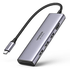 UGREEN CM511 5-in-1 USB-C šakotuvas iki 3x USB3.0 + HDMI + TF adapteris | SD (pilka)