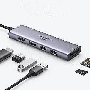 UGREEN CM511 5-in-1 USB-C šakotuvas iki 3x USB3.0 + HDMI + TF adapteris | SD (pilka)