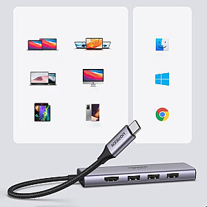 UGREEN CM511 5-in-1 USB-C šakotuvas iki 3x USB3.0 + HDMI + TF adapteris | SD (pilka)