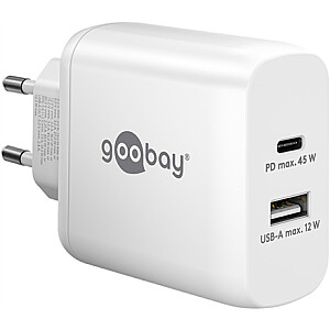Goobay 65412 USB-C PD dvigubas greitas įkroviklis (45 W), baltas Goobay