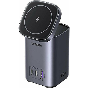 Įkroviklis Ugreen GaN 2in1 įkroviklis/įkrovimo stotelė UGREEN CD342, Qi, 2xUSB-C, 1x USB-A, 100W (pilka)