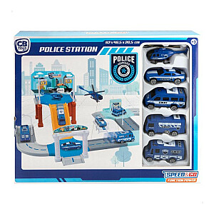 Automobilių stovėjimo aikštelė Policijos nuovada su 5 plastikiniais. mašinos su inercija 3+ CB46825