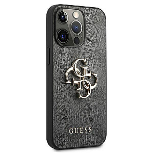 Guess GUHCP13X4GMGGR iPhone 13 Pro Max 6,7" pilkas kietas dėklas 4G Didelis metalinis logotipas