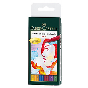 Faber-Castell PITT Basic piešimo rašikliai, 6 vnt., įvairių spalvų