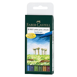 Faber-Castell PITT LANDSCAPE piešimo rašikliai, 6 vnt., natūralios spalvos