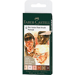Faber-Castell PITT Artist Pen B, Portree, šepečiai, 6 spalvos
